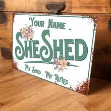 Personalized Retro Style Metal Sign Plate: Your Name - Her Cottage - My Shed - My Rules - Country Kitchen Decor, 8"X12" - Multicolor - View 5