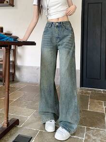 Women's Loose Fit Casual Flare Jeans With Pockets