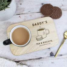 Personalised Grandad's Coffee & Biscuits Board With Coffee Mug Option, Grandad Father's Day Gift, Engraved Wooden Treat Tray, Birthday Gift - Wood Color - View 2