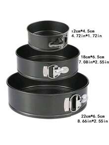 1/3pcs Carbon Steel Thickened Round Removable Bottom Birthday Cake Pan, Non-Stick Baking Tray With Clips, Multipurpose Baking Pan - Black - View 2