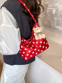 Adorable Red And Black Polka Dot Crossbody Bag For Women - Adjustable Shoulder Strap, Zipper Closure, Soft & Smooth Oxford Cloth Tote, Suitable For Beach, Travel, Work, Casual Wear, Playful Design, Quality Stitching, Compact Accessory, Student Accessory