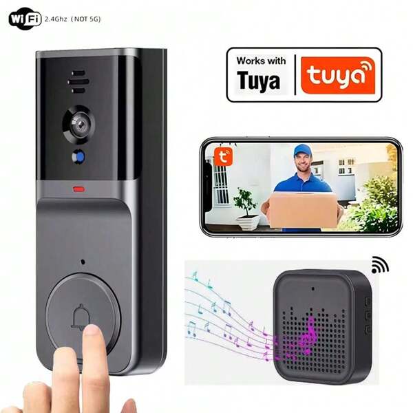 Wireless Smart Video Doorbell Al Motion Detection,Night Vision, Two-Way Audio & SD Storage, Rechargeable Battery, Wall-Mounted, Remote Control Via Smartphone Entrance Monitoring, Versatile Mounting