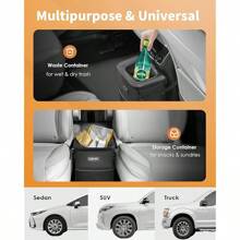 Car Trash Can With Lid And Storage Pockets - 100% Leak-Proof Organizer,  Waterproof Garbage Can,  Multipurpose Trash Bin For Car,  2 Gallons,  Black