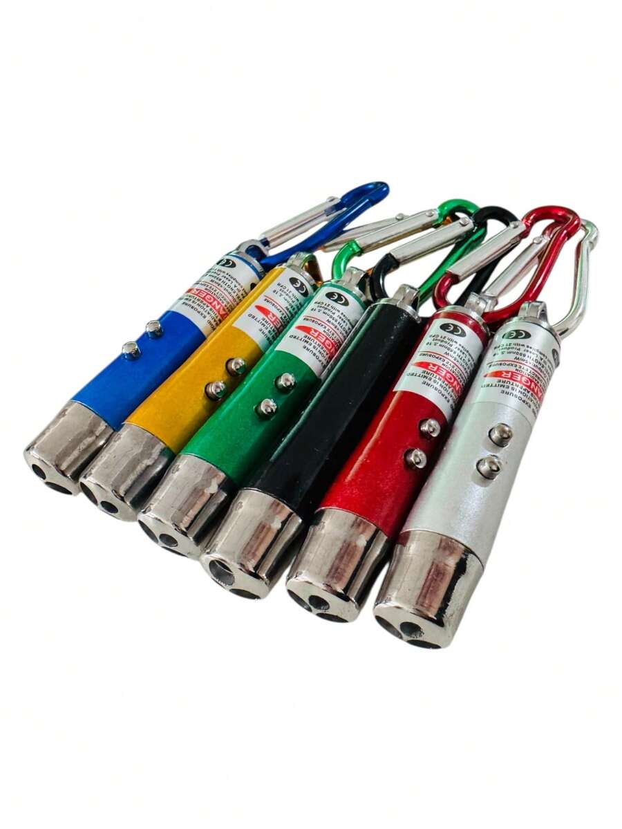 Kit com 06 Unidades de Mini Lanterna a Laser LED, Feixe de Luz Ponteiro 3 em 1 (06+LASER) Volta às Aulas - Multicolorido - Visão 1