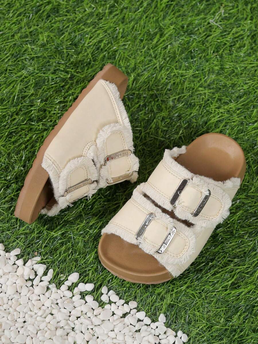 1 双女童软木防滑厚底拖鞋，柔软舒适，时尚亮片和水钻设计，适合 3-15 岁女孩，户外和海滩使用