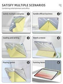 1个亚克力Y型折叠平板保护套，柠檬黄，磁吸式闭合，多角度支架，笔槽，透明亚克力后壳，防弯折防刮，支持睡眠/唤醒功能，休闲简约设计，兼容iPad Mini 6/Mini 7/9.7/10.2/10.5/Air 4/Air 5/第十代/10.9/Pro 11/Air 11(M2)/Air 13(M2)/Pro 11(M4)/Pro 13(M4) 2024款 12.9英寸，因光线原因可能存在轻微色差。 - 黃色 - 查看 6