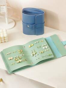 1pc PU Leather Jewelry Box Earring Ring Storage Organizer Holder Book-Shaped With Flip Pages, Multi-Layer, Women (Jewelry Not Included)
