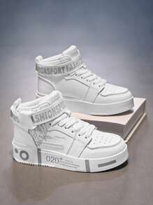 1 Paar Herren Lässig High Top Sportschuhe, weich & bequem Paar Schuhe, zufälliges bedrucktes Modedesign, geeignet für alle Jahreszeiten, 2025 neuer Stil Geschenk für Studenten, Gym 2000er Jahre Stil Valentinstag Ideen