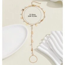 1pc Gold Boho Sparkle Crystal Star Linked Finger Chain Bracelet