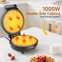 Aigostar Round Waffle Maker With Non Stick Deep Fill Plates, Adjustable Temperature Control, Belgian & American Waffle Machine, Cool Touch Handle, 1000W - Crunchy - UK Plug(220-240V) - View 4