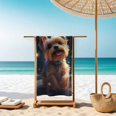 1 件超柔软约克夏犬沙滩巾，可爱的约克夏犬图案，适合游泳、瑜伽、健身和露营