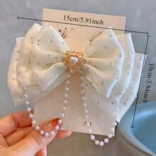 1 Piece French Style Exquisite Simple Girl Hair Accessories Colorful Pearl Tassel Bowknot Three-Dimensional Hair Clip Accessories Suitable For Valentine's Day New Year Banquet Accessories Gifts Daily Exquisite Hairstyle Accessories - 1個粉紅珠子髮簪 - 查看 6