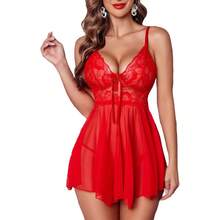 Women Lingerie Lace Babydoll Mesh Nightgown Chemise Boudoir Nighty Sleepwear - 紅色 - 查看 1