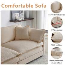 Modular Sectional Sofa, 146.5 Inch U Shaped Couch Set For Living Room, 4-Seater Comfy Cloud Couches With Two Movable Ottoman, DIY Combination, Chenille, Light Coffee - Cà phê nhẹ 4 chỗ + 2 O - Xem 3