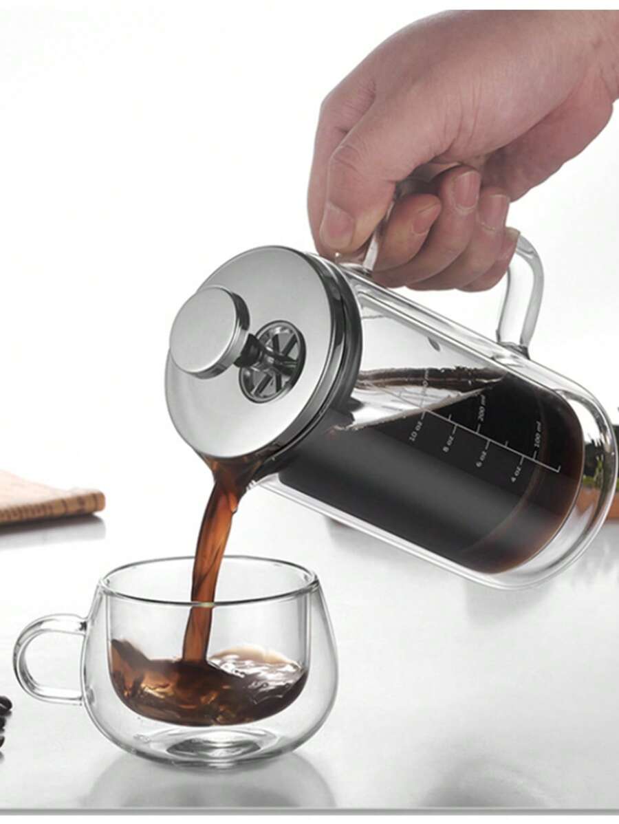 Cafetera de émbolo de vidrio borosilicato de doble capa resistente al calor con escala de medición para uso doméstico