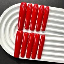 10pcs Spring/Summer New Style Super Long National Red Water Pipe Party A Shape Armor Simple Style Pure Handmade Wearing Armor Press On Fake Nails Used For Parties, Birthday Gifts, Weddings, Daily Life