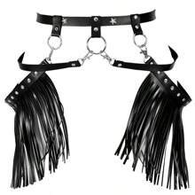 Sexy Lingerie Accessories Leather Tassel Waist Belt & Chain Combo - Adjustable Bohemian Fashion Statement Piece For Women Men | Vintage Punk Style Accessory With Detachable Tassels