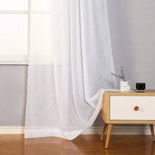New  Crushed Voile Sheer Curtains For Living Room Rod Pocket Window Treatment Crinkle Sheer Curtains(2 Panels, 51" X 108", White) - 白色 51 寬 x 108 長(2 包) - 查看 3