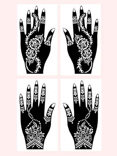 4pcs Floral Henna Tattoo Stencils Templates For Hand