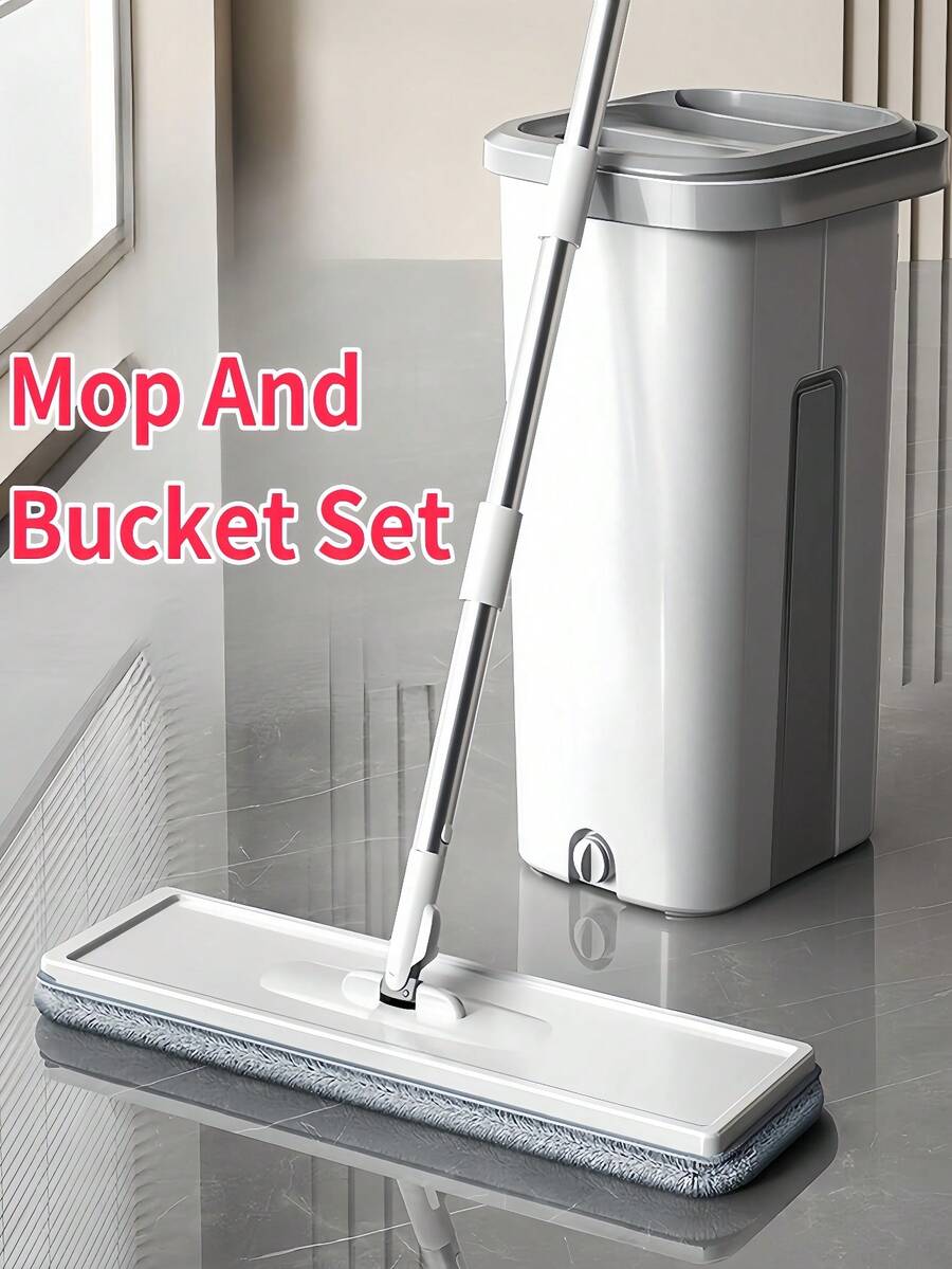 Household Mop And Bucket Set, With 3 Replaceable Microfiber Pads, Rotating Floor Mop And Scraper Bucket, Suitable For Both Dry And Wet Use, Easy To Clean, Cleaning Tools - trắng - Xem 1