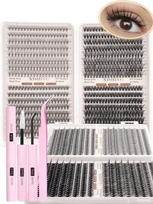 640pcs DIY Lash Extension Kit With Bond And Seal, Tweezers,10D 20D 30D 40D 50D 60D 80D 100D Volume 9-18mm Individual Cluster False Eyelash Long Faux Mink Soft Hair Fake Eyelash Cat Eye Makeup Tool For Beauty Parties Travel - Multicolor - View 3