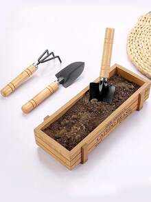 3 件迷你园艺工具套装，带木柄的家用园艺铲 - 耐用的金属铲子、铲子和叉子 - 非常适合园艺和盆栽、土壤耕作 | 乡村园艺工具 | 木柄工具 - 彩色 - 查看 3