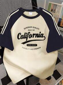 Teen Girls Graphic Print Tee, Vintage Style Color Block Loose Fit Summer