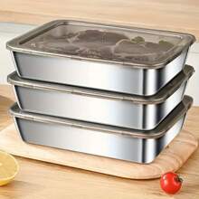 Juego de 2 bandejas de hornear cuadradas de acero inoxidable con tapa, aptas para preparar comidas y picnics al aire libre, fiambreras, contenedores de alimentos portátiles con tapa hermética y a prueba de fugas. Adecuado para aulas, universidades, oficinas, campamentos y picnics, organizadores y almacenamiento de cocina, accesorios de cocina, regalos de Navidad
