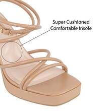 Taurus - Square Toe Ankle Strap Block Heels, Cushioned Comfortable Insole, Stylish Party Heels, Elegant Night Out Footwear For Women - Gold - View 5