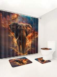 1/4pcs Star Giant Elephant Shower Curtain Set, Decoration Bathroom Set Including High Quality Shower Curtain, Non Slip Floor Mat, Toilet Cover, Bathroom Mat And 12 Plastic Hooks, Bathroom Accessories, Home Decoration Back To School