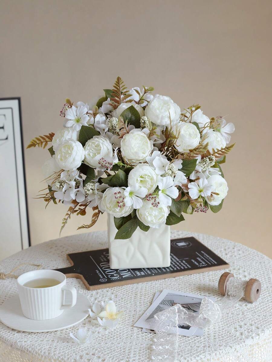 1/3PCS人造花玫瑰花束，绣花球，牡丹混合花，新娘手捧花，婚礼装饰，DIY花环材料，生日派对装饰材料，家居餐厅，客厅，花瓶，户外花园，秋季装饰，情人节，新年礼物