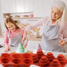 2个/1个6孔迷你三层蛋糕硅胶模具 多层纸杯蛋糕不粘圆形烘焙模具 适用于巧克力布丁慕斯蛋糕 - 彩色 - 查看 10