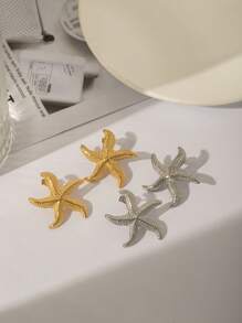 1 conjunto de 3 peças de colar e brincos da moda, corrente de aço inoxidável com pingente de estrela do mar, adequado para presente de joia diário feminino