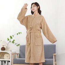 1pc Plush Robe, Shawl Collar Long Robe, Coral Fleece Bathrobe, Warm Fuzzy Robe For Adults Men Women, Hotel/Spa Use, All Season, Absorbent & Quick Dry, Loose Fit, Multiple Colors, Minimalist Design, Bathroom & Home Essentials