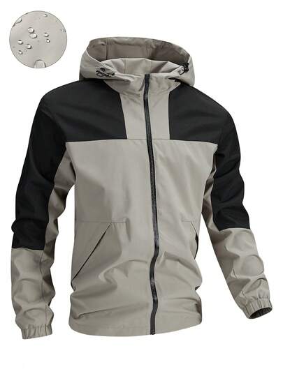加大码男士长袖春秋季撞色拉链连帽外套