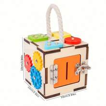 Juguete de caja de actividades de madera para bebés de 18M+, cubo de actividades 6 en 1 con clasificador de formas, ranura para monedas, engranajes giratorios, laberinto de cuentas, reloj y, juguete sensorial de aprendizaje para niños y niñas bebés