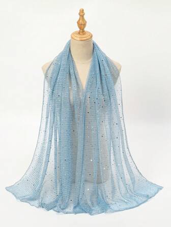 1条女士透明纯色亮片方巾，轻盈时尚，适合搭配连衣裙