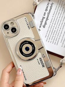 1 件 3D 相机纹理手机壳，带手带，防摔保护套，适用于不同手机型号，INS 风格防水防震防刮 - 米色 - 查看 3