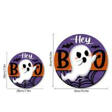 Halloween "Hey Boo" Geist Schild für Vordertür Dekoration, gruselige Spinnennetz Fledermaus Holz Türhänger für Außen Veranda, Herbst witziger Holzkranz Feiertags Party Innen Wanddekoration