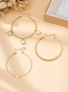 Lot de 3 bracelets de cheville élégants à trèfle porte-bonheur pour femmes, bracelets de cheville en cristaux de guérison à cinq feuilles, convenant à un port quotidien, cadeau idéal pour la petite amie, l'épouse ou la partenaire