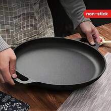 1 pieza Sartén de hierro fundido, sartén antiadherente sin revestimiento para panqueques, utensilios de cocina multifuncionales antiadherentes, aptos para pizza, a la parrilla, panqueques - compatibles con todas las estufas, incluyendo eléctricas, de inducción y de gas, ideales para la cocina del hogar y la cocina al aire libre