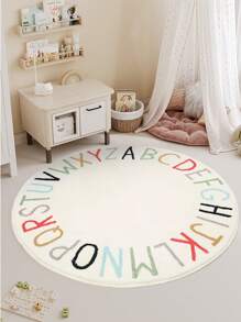 1pc Washable Pseudo-Cashmere Round Letter Pattern Gaming Carpet, Soft Alphabet Playmat Rug, Home Decor Carpet