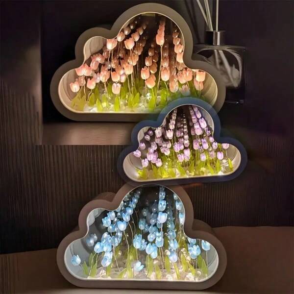 1 pieza Luz decorativa de tulipán hecha a mano con LED, luz de ambiente de flores de tulipán, adecuado para escritorio, interior, dormitorio, fiesta, Halloween, Navidad, cumpleaños, decoración de baile de graduación