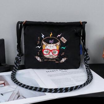 2025 New Japanese Style Women Nylon Embroidery Zipper Crossbody Bag, Versatile Shoulder Messenger Clutch