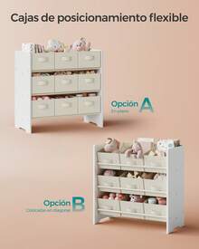 SONGMICS UGKR033W10 - Organizador de Juguetes para niños con 9 Cajas de Tela no Tejida, para habitación de niños y Sala de Juegos, Espacioso, 11.6 x 24.6 x 23.6 Pulgadas, Blanco Nube - Blanco - Ver 9