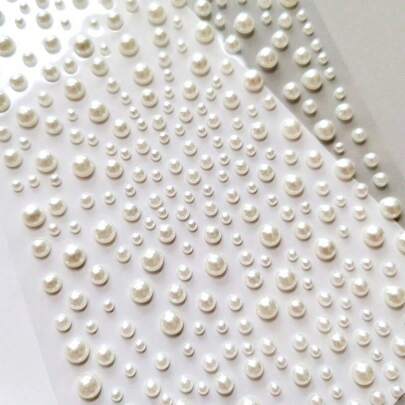 1 Sheet 325pcs White Faux Pearl & Rhinestone Stickers, ABS Plastic Material - 3D Stickers, Suitable For Makeup, Hairstyle, Face, Nails, Decoration Or Gifts, School Supplies, Back To School Season, Etc.