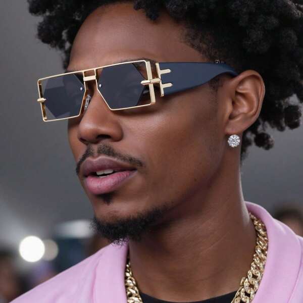 1pc New Arrival Fashion Square Hollow-Out Sunglasses For Men, Retro Casual Street Style, Elegant High-End Metal Frame Sunglasses, UV Protection Suitable For Daily Wear, Sunglasses For Men