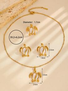 Set de 3 piezas con colgante, pendientes y anillo con estampado de tortuga marina, en estilo de playa, accesorios de moda para mujer, apropiado para la playa, vacaciones, fiesta y uso diario