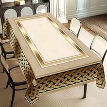 1/20pcs Elegant Grey And Golden Geometric Tablecloth - Wrinkle-Resistant Polyester, Machine-Woven Rectangular Design For Indoor/Outdoor Dining, Parties, And Everyday Decor, Table Decor - Multicolor - View 22