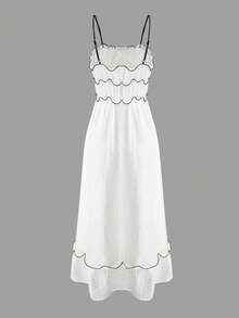 女士度假休闲简约性感细肩带露背蝴蝶结腰长裙 - 白色 - 查看 11